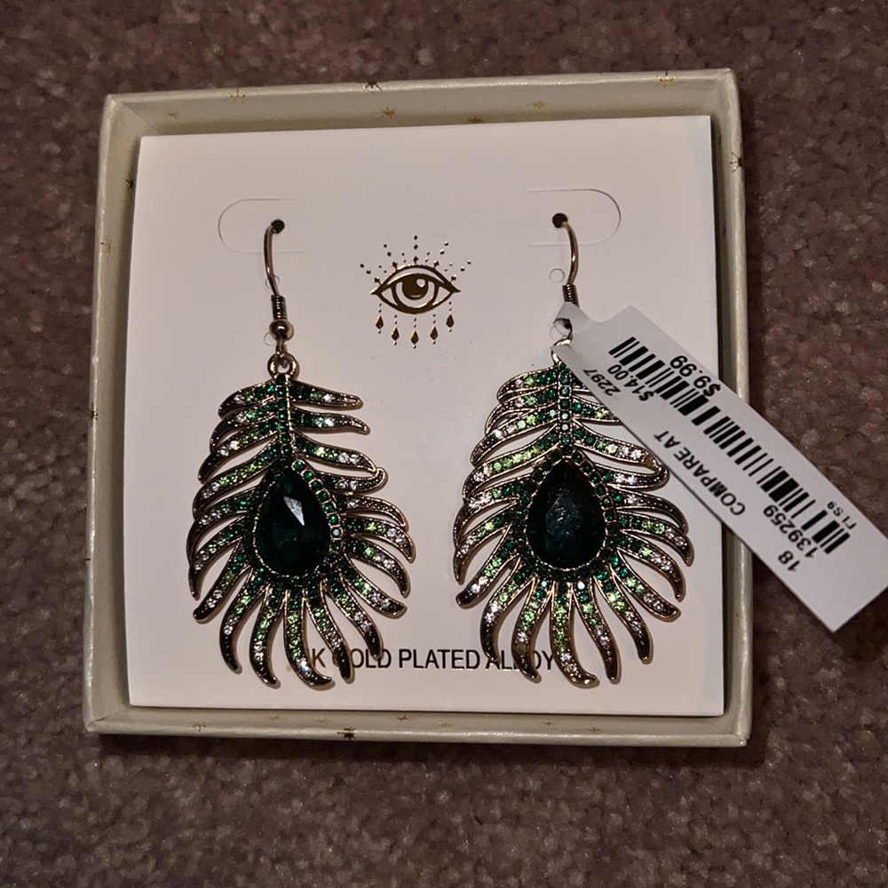 Emerald Feather Earrings